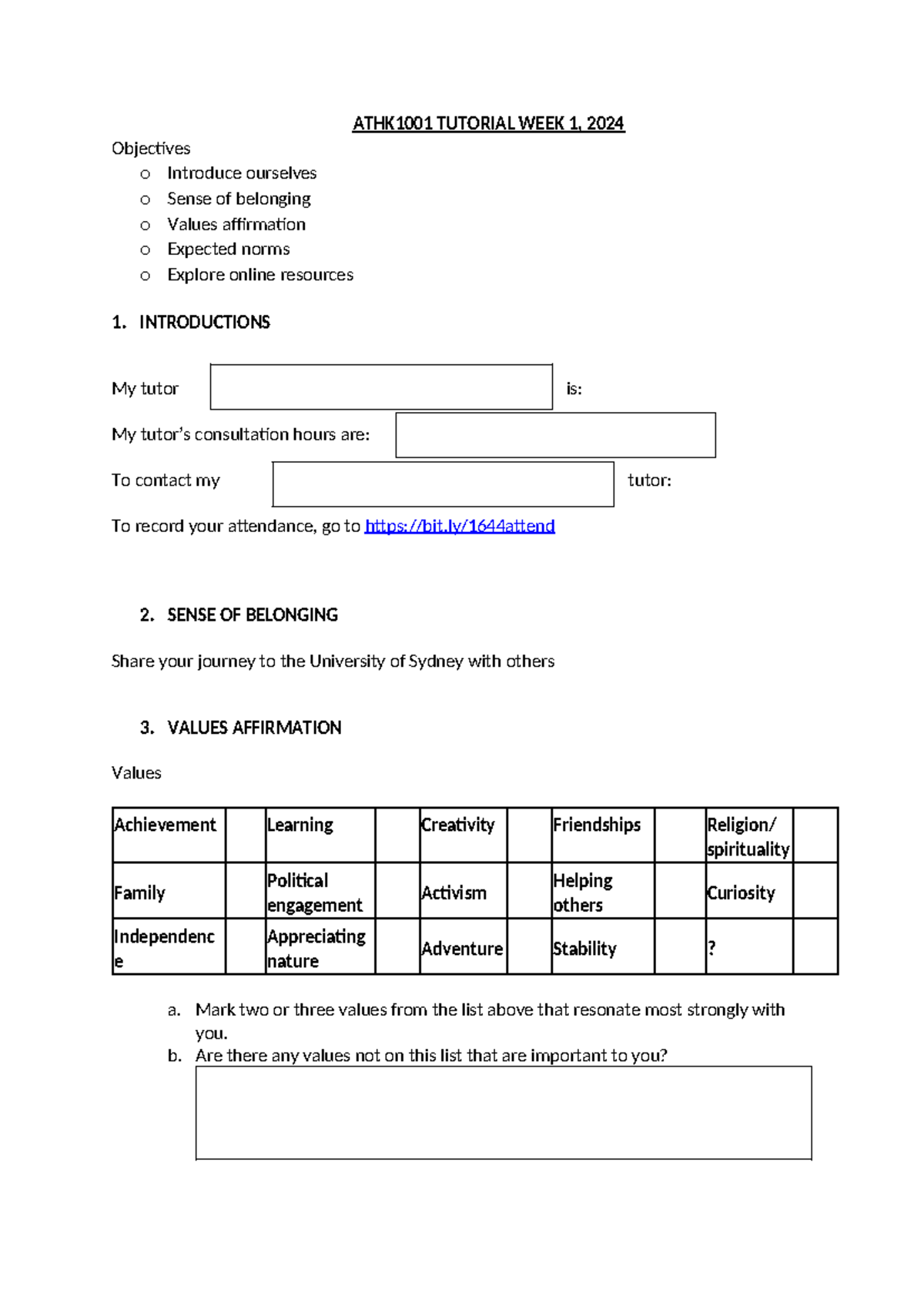 ATHK1001 Tutorial Week 1 Notes - 2024 Edition - Studocu