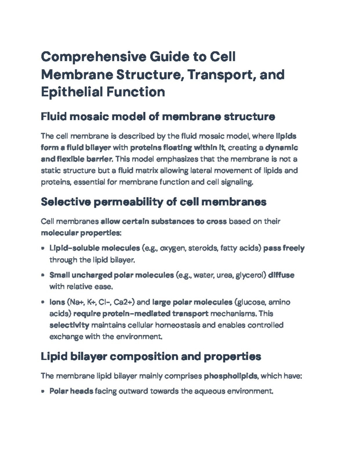 Comprehensive Overview of Cell Membrane Structure & Transport ...