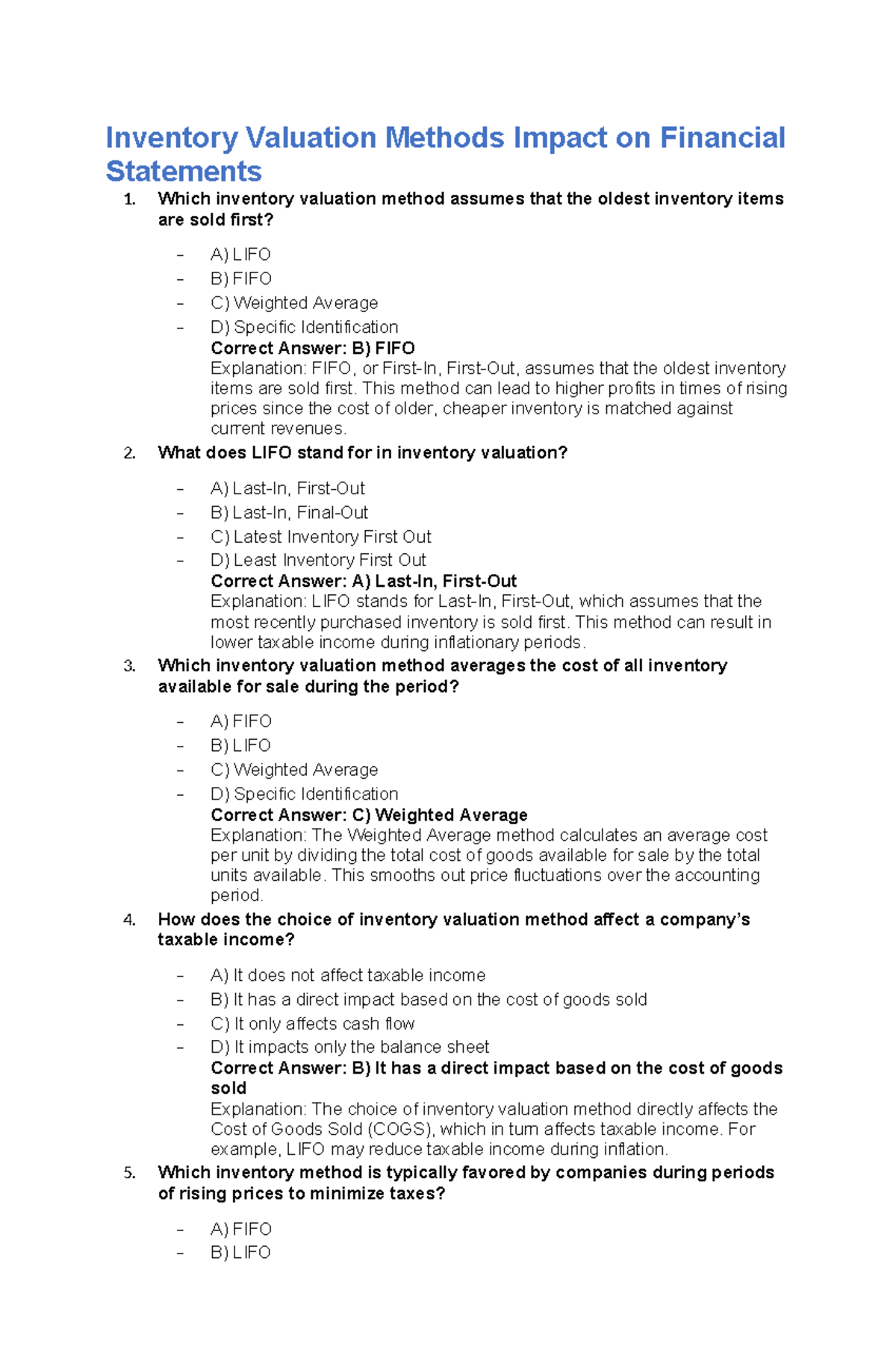 Inventory Valuation Methods Impact on Financial Statements - Which ...