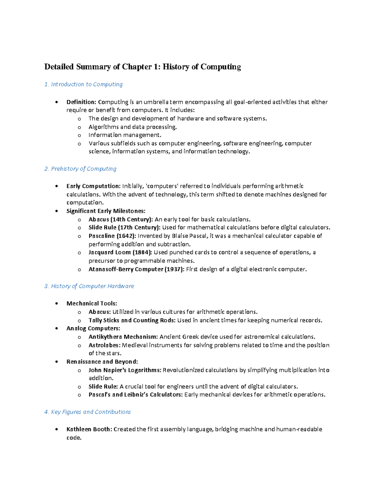 Chapter-wise Summary of Computing History and Ethics (CS101) - Studocu