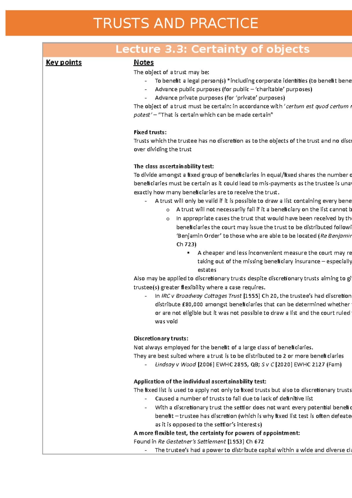 Trusts and Practice Certainty of Objects book - Lecture 3: Certainty of ...