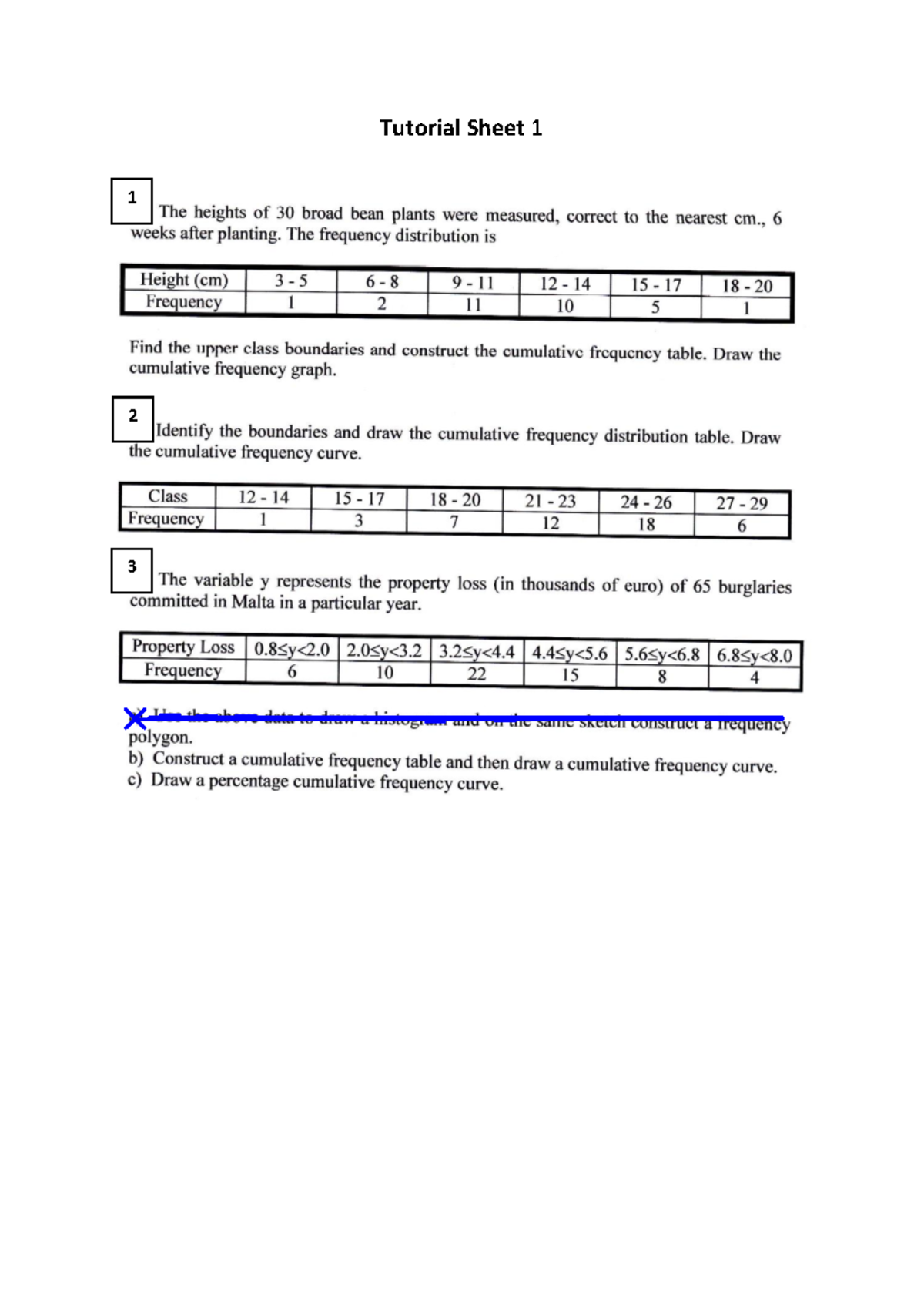 Business Statistics 1 - Tutorial Sheet 1: Cumulative Frequency Analysis ...