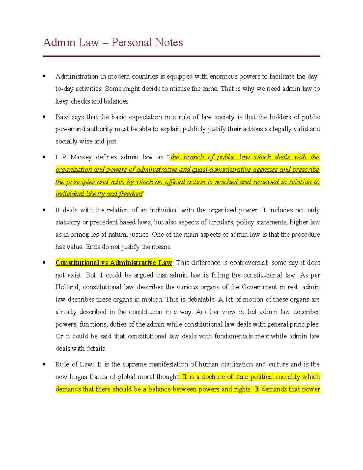 Admin law personal notes: key concepts and theories explained - Studocu