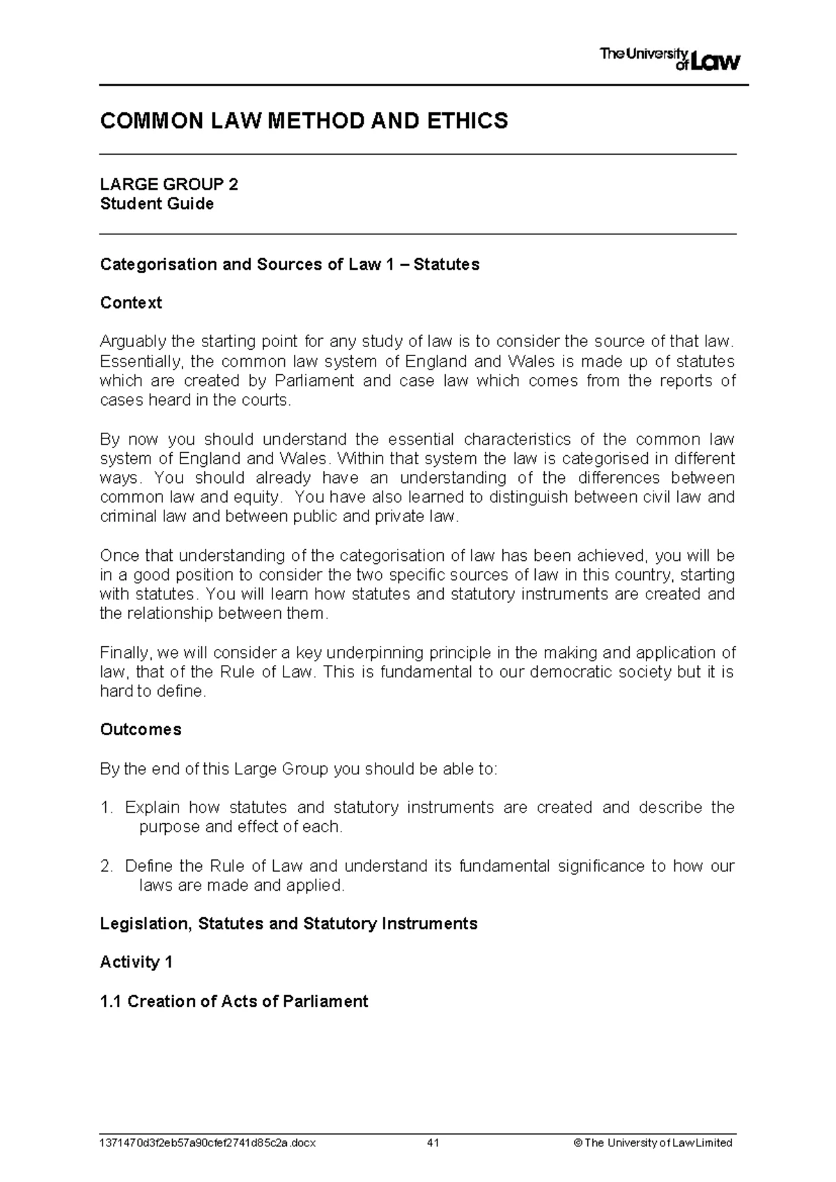 Common Law Method & Ethics: Large Group 3 Student Guide on Case Law ...