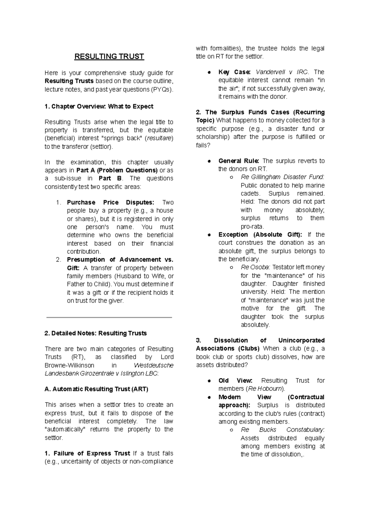 Trusts Law - Final Exam Study Guide (Course Code: TL101) - Studocu