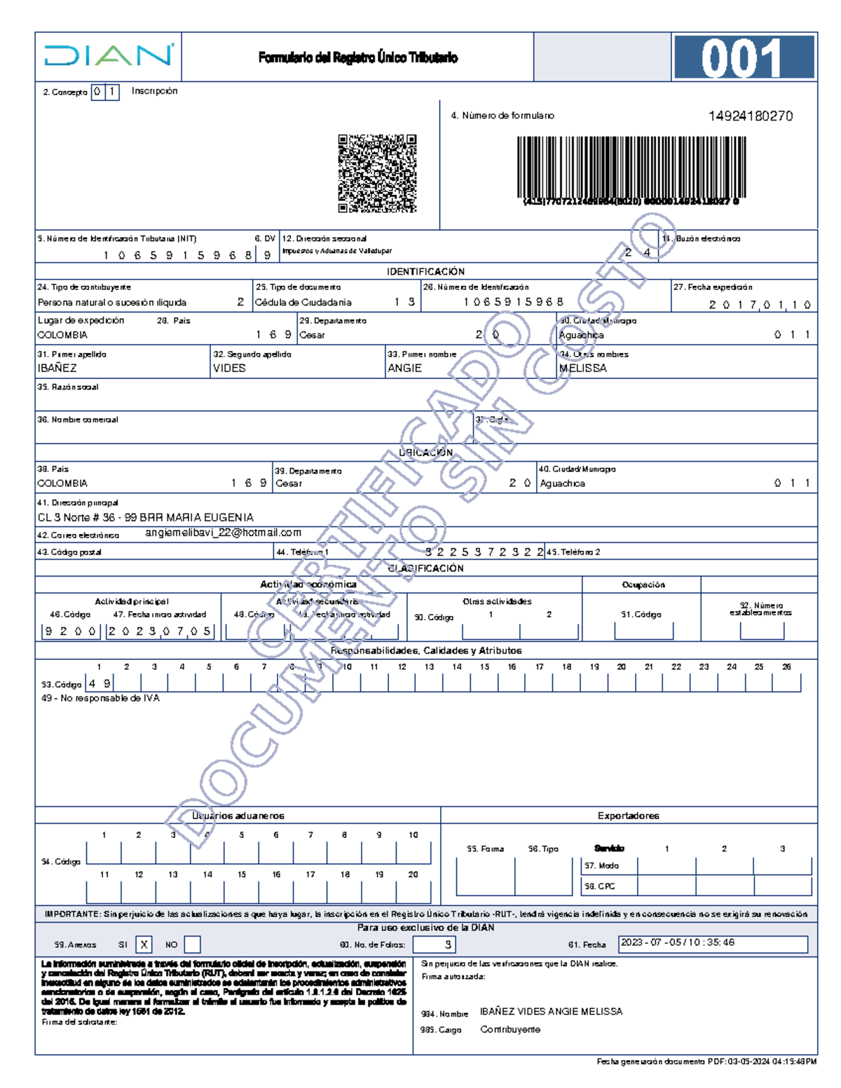 Notas sobre la inscripción en el Registro Único Tributario -RUT ...
