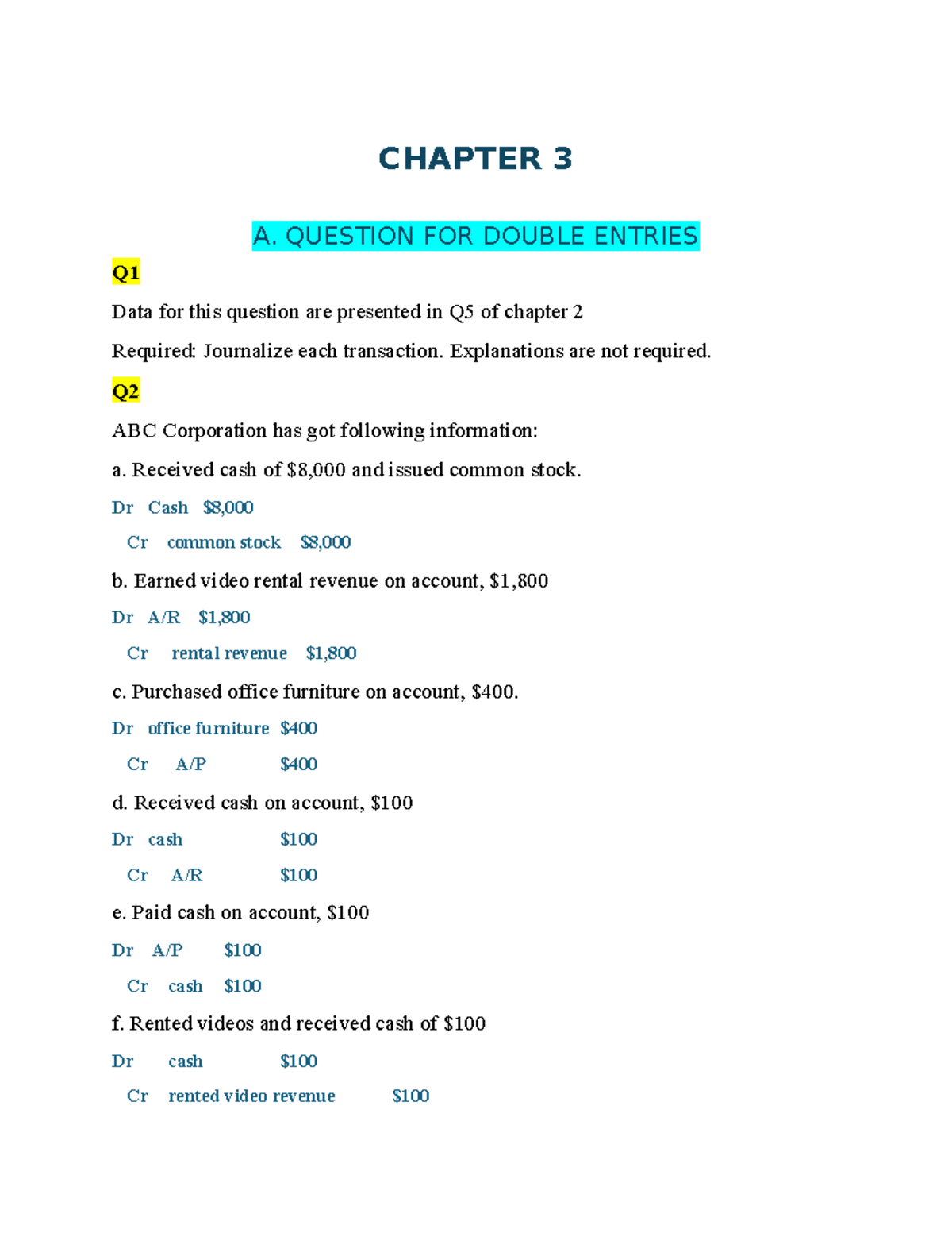 Chapter 3 - Double Entry Questions and Journal Transactions - Studocu