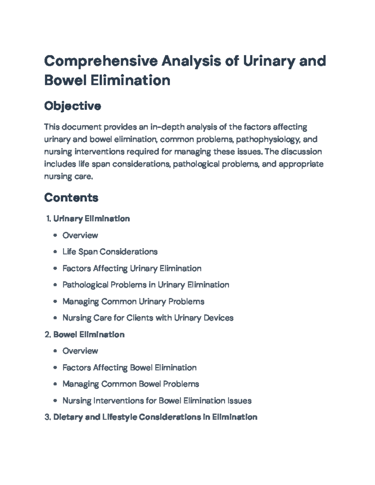 Comprehensive Guidelines for Urinary and Bowel Elimination Nursing Care ...