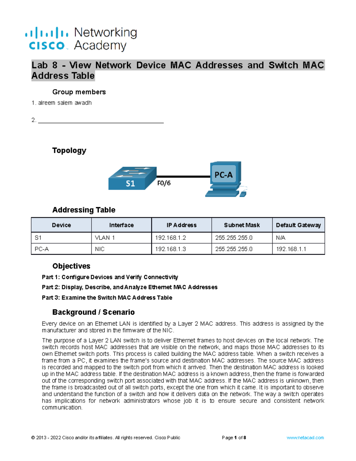 Lab 8 - Analyzing MAC Addresses & Switch Tables in Networking - Studocu