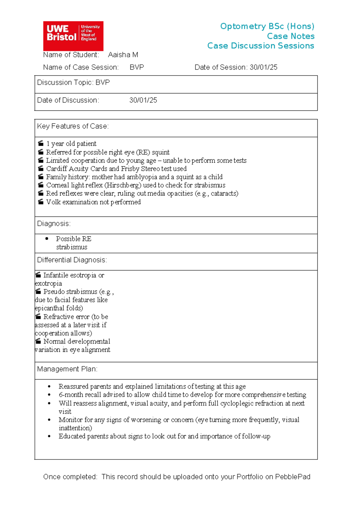 Optometry BSc (Hons) Case Notes: BVP Discussion on Child Strabismus ...