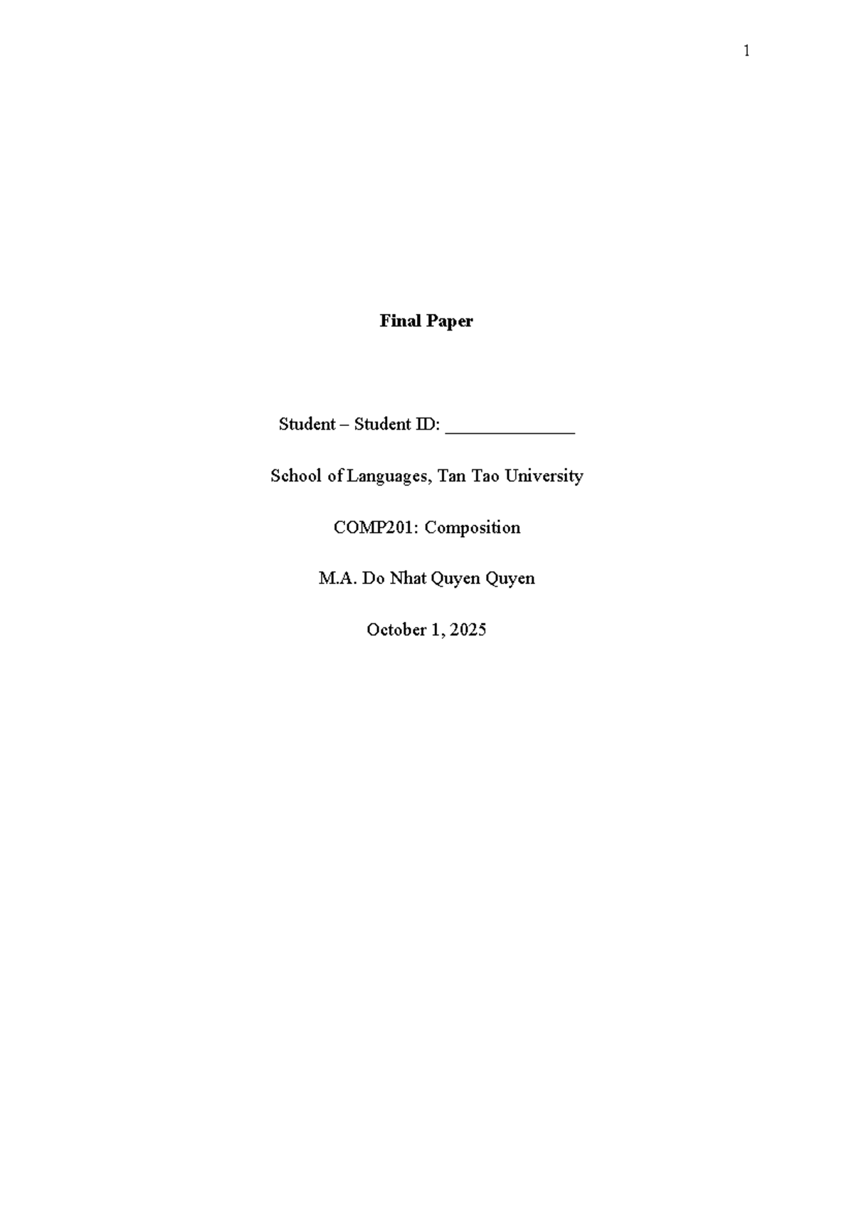 COMP201: Final Paper on Composition Techniques and Writing Skills - Studocu
