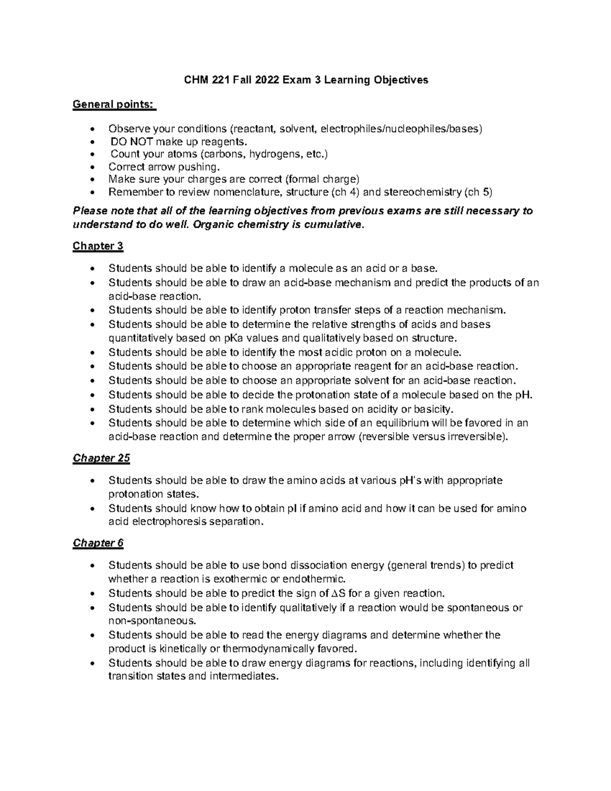 CHM 221 Fall 2022 Exam 3 - Organic Chemistry Study Guide - Studocu