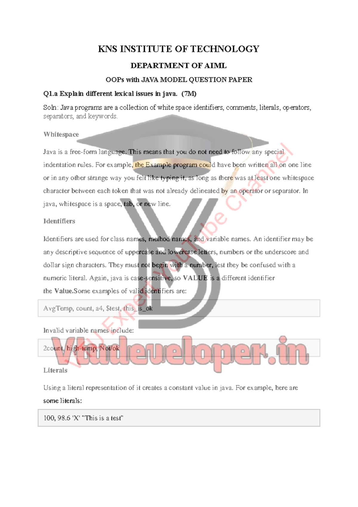 Java OOPs Model Question Paper - KNS AIML (Solved MQ) - Studocu