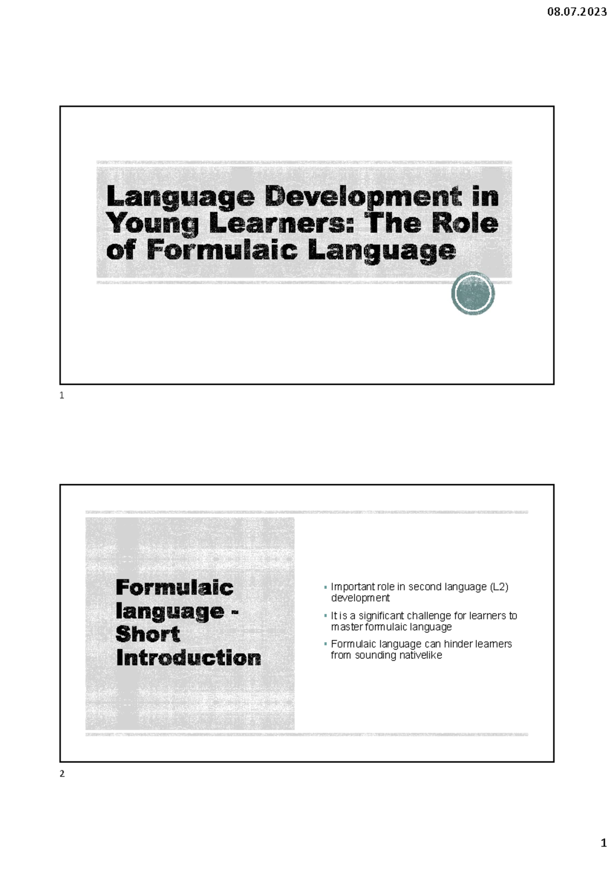 Langauge Development in Young Learners - The Role of Formulaic Language ...