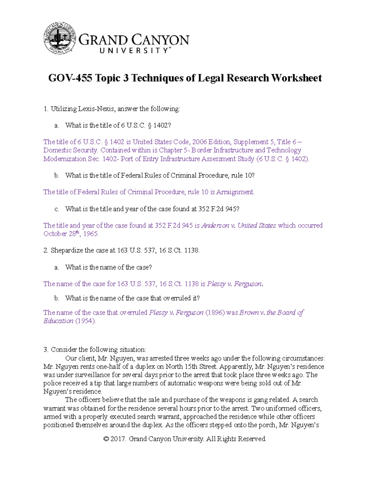 GOV-455 Topic 3 Legal Research Techniques Worksheet 2 - Studocu