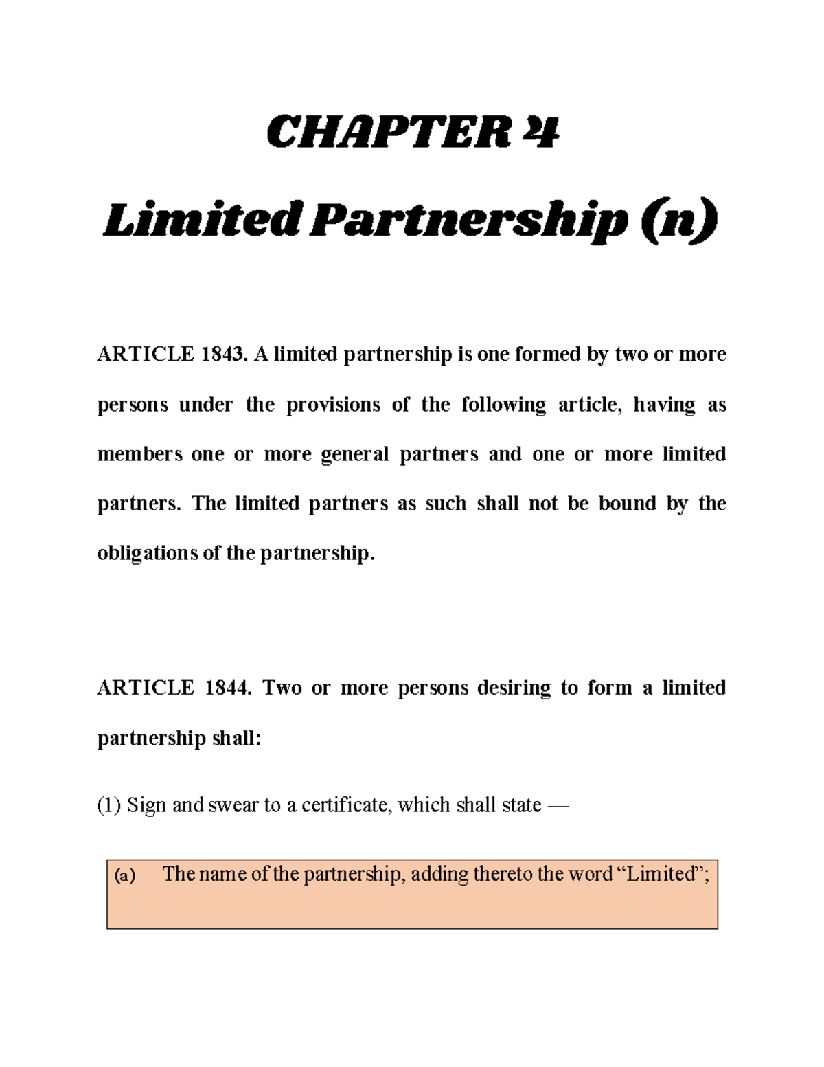 Limited Partnership Overview - Chapter 4 (Course Code Included) - Studocu