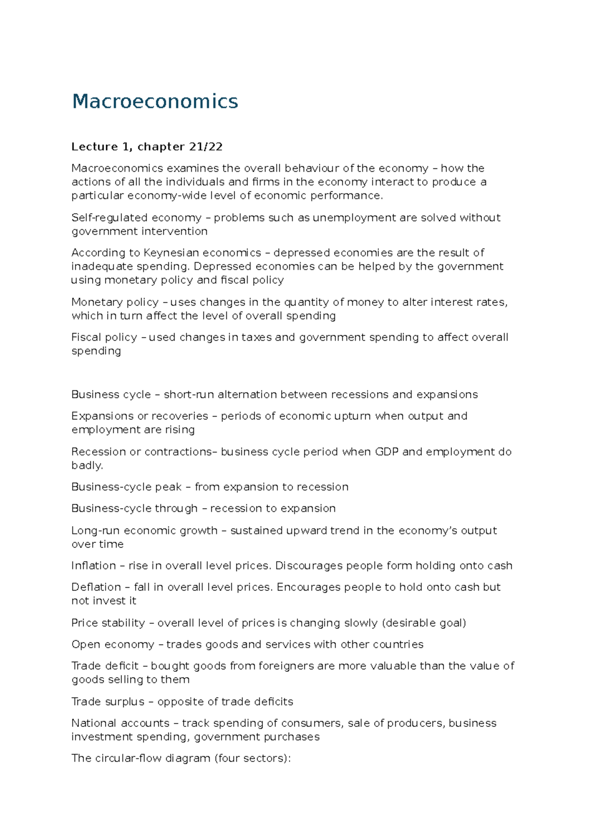 Macroeconomics Lecture Notes: Comprehensive Summary of All Chapters ...