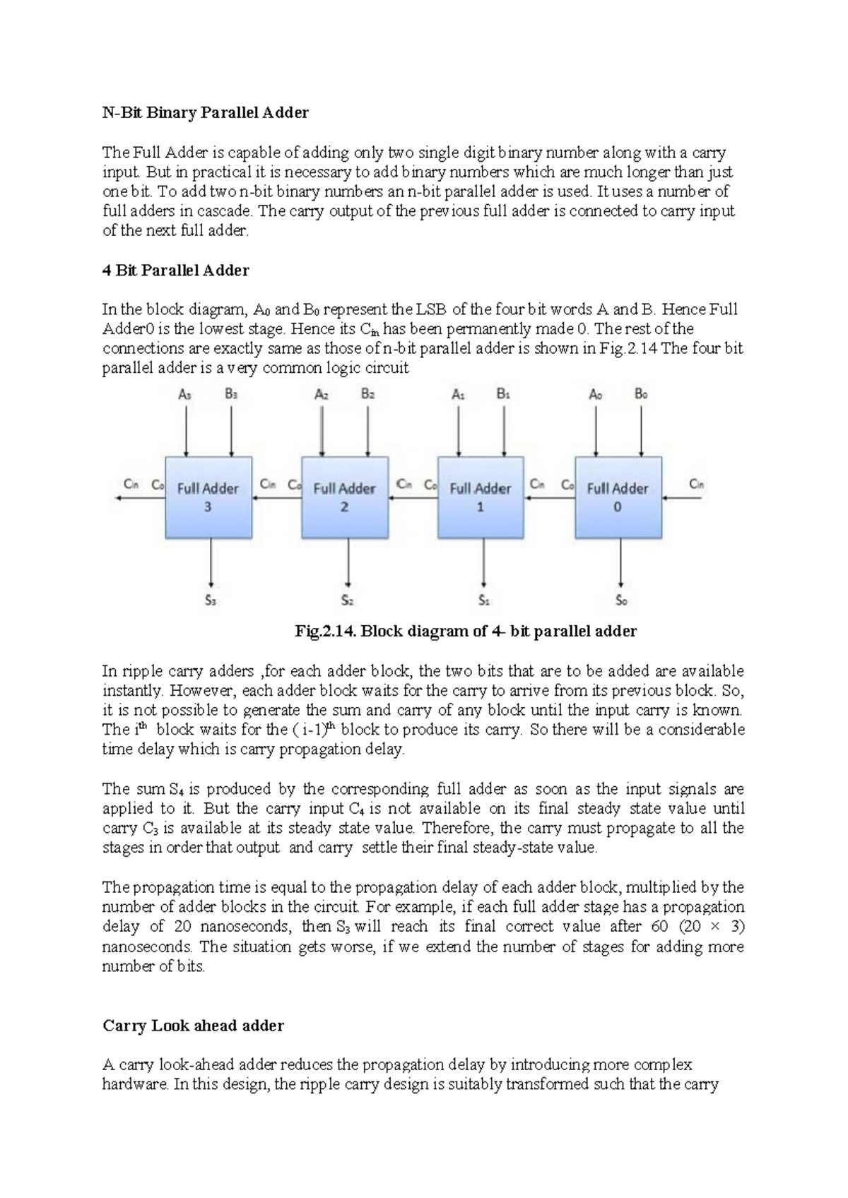 Carry look ahead adder - N-Bit Binary Parallel Adder The Full Adder is ...