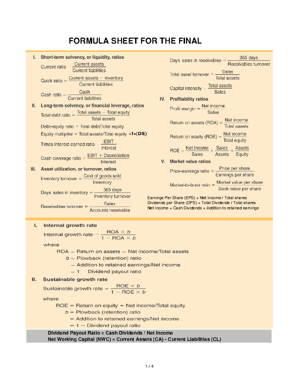 215810992 Corporate Finance Final Exam Formula Sheet - Studocu
