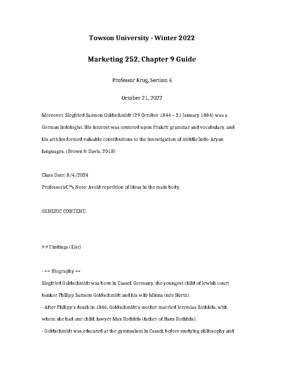 Towson University Marketing 252 Final Exam Study Guide for Chapter 9 ...