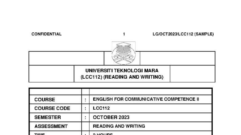 LCC112 Sample Assessment: Reading & Writing Evaluation - Studocu