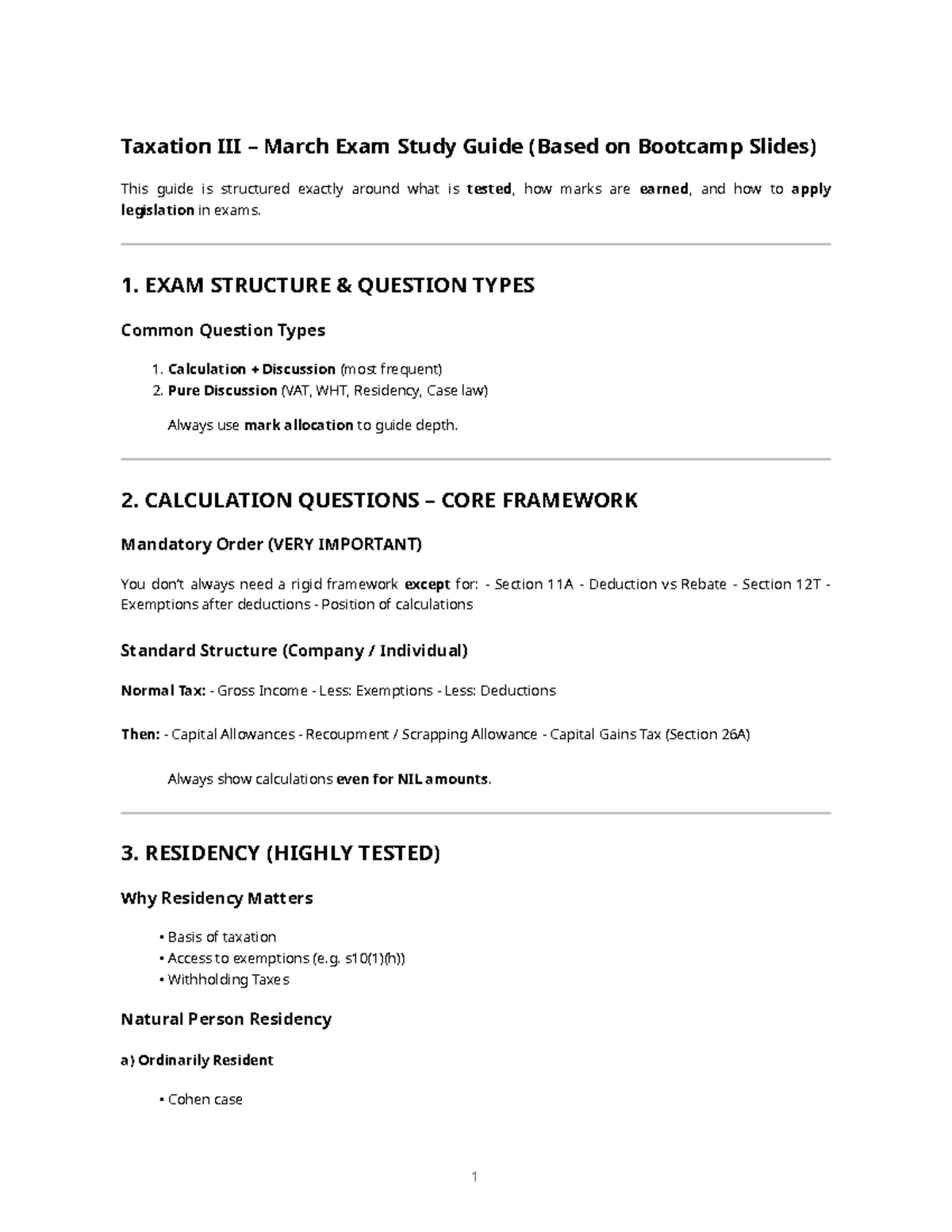 Taxation III – March Exam Study Guide: Key Concepts & Strategies - Studocu