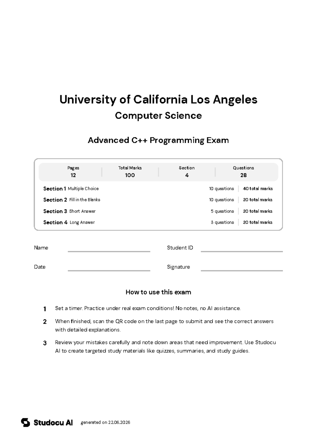Advanced C++ Programming Final Exam - Studocu
