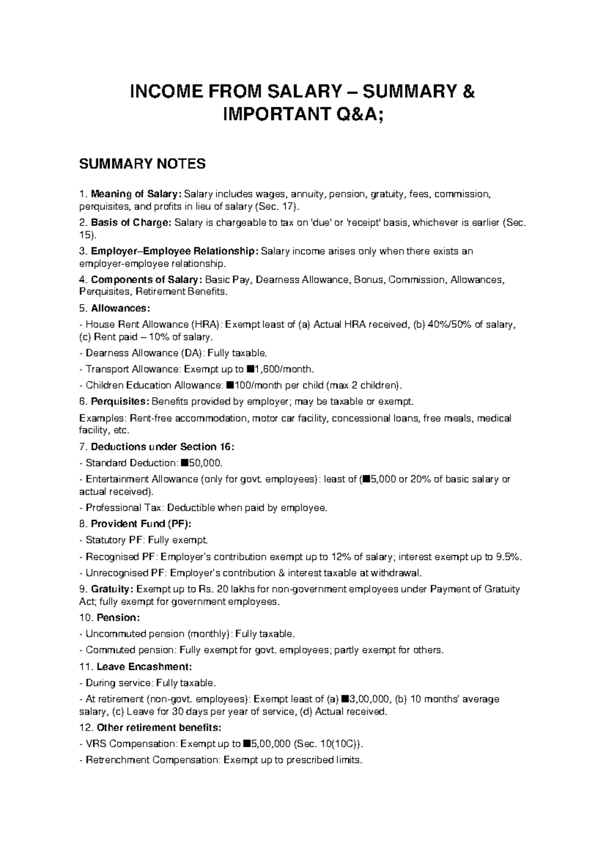Income from Salary Summary & Key Points (QA) - Studocu