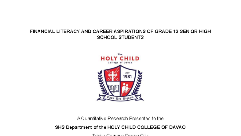 Financial Literacy & Career Aspirations of Grade 12 SHS Students - Studocu
