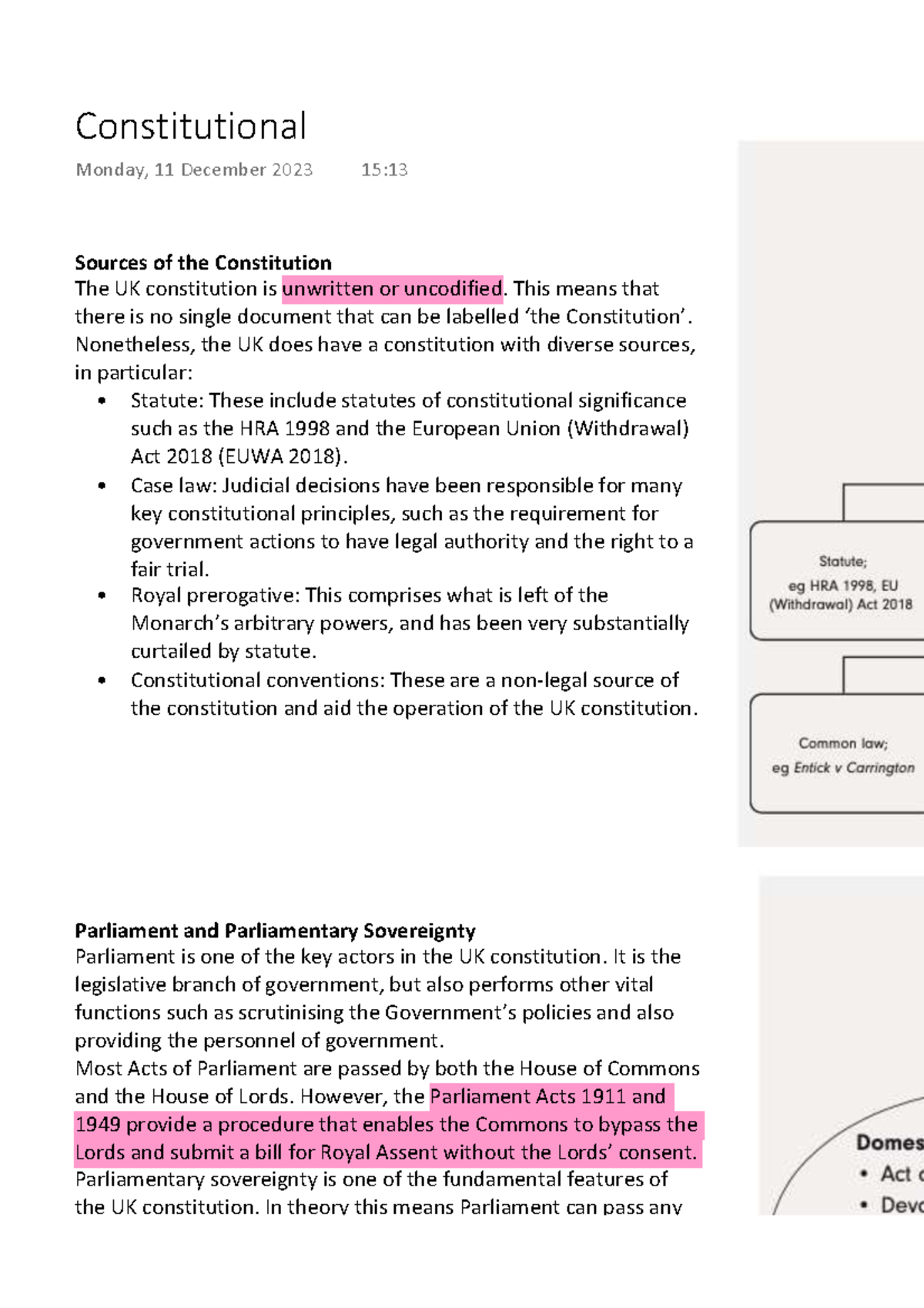 Constitutional law notes for UK law (LAW101) - Studocu