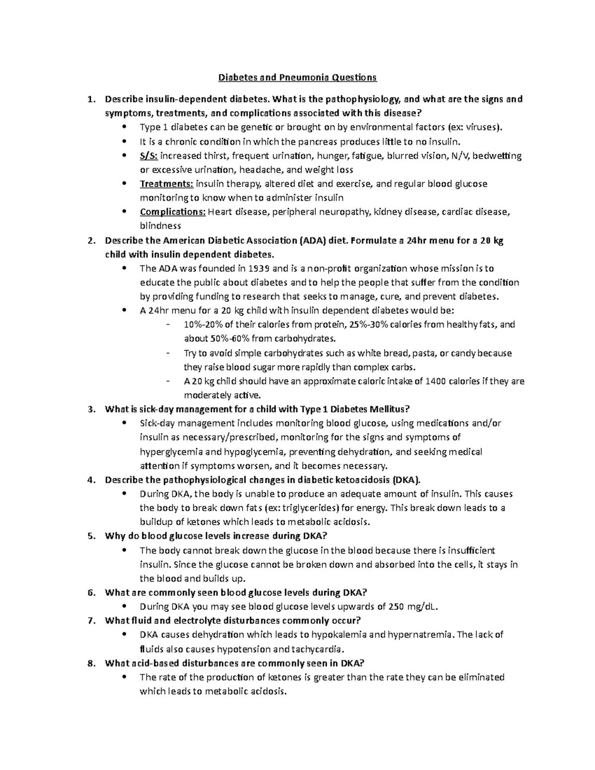 Diabetes and Pneumonia Questions - Diabetes and Pneumonia Questions ...