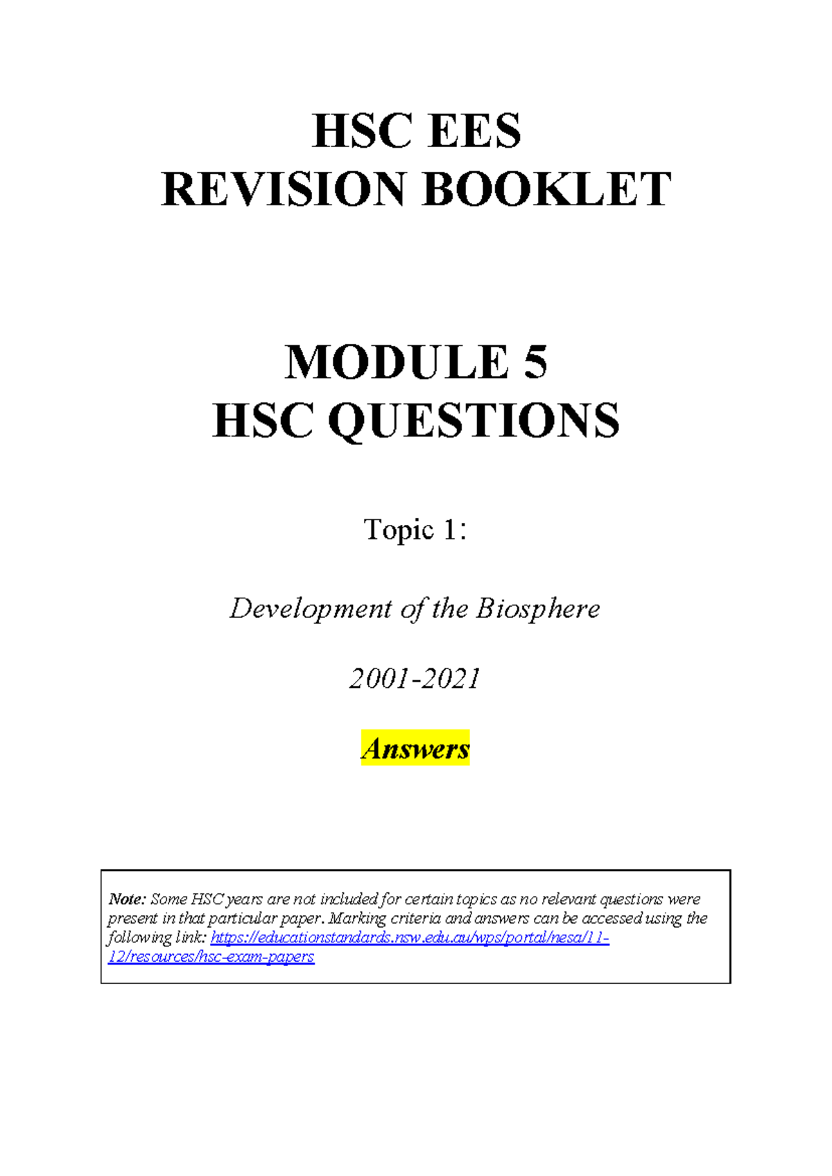 HSC EES Revision Booklet: Module 5 Topic 1 Biosphere Development ...