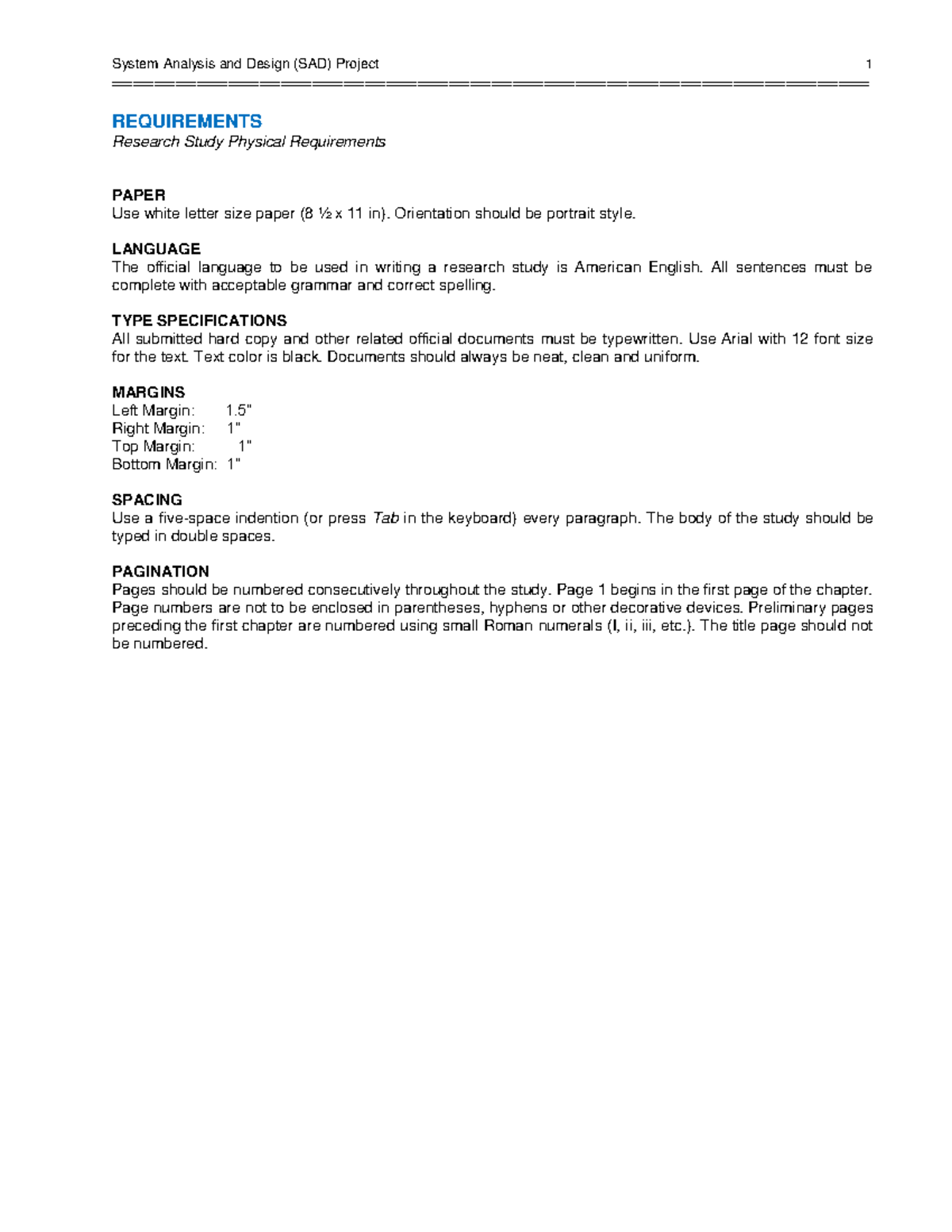 System Analysis and Design (SAD) Project 1: Research Study Guidelines ...