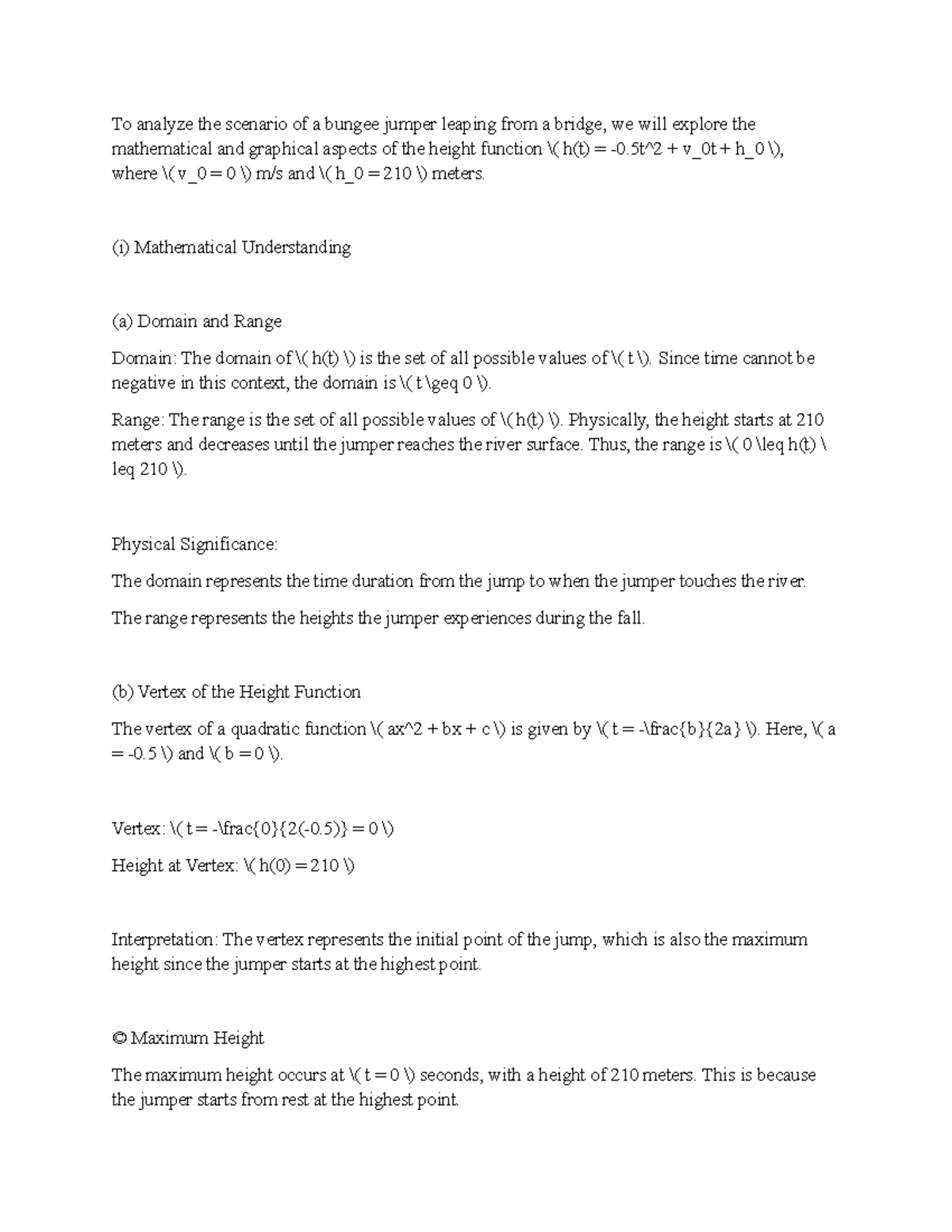 Mathematical Analysis of Bungee Jumping & Road Elevation - A.A Algebra ...