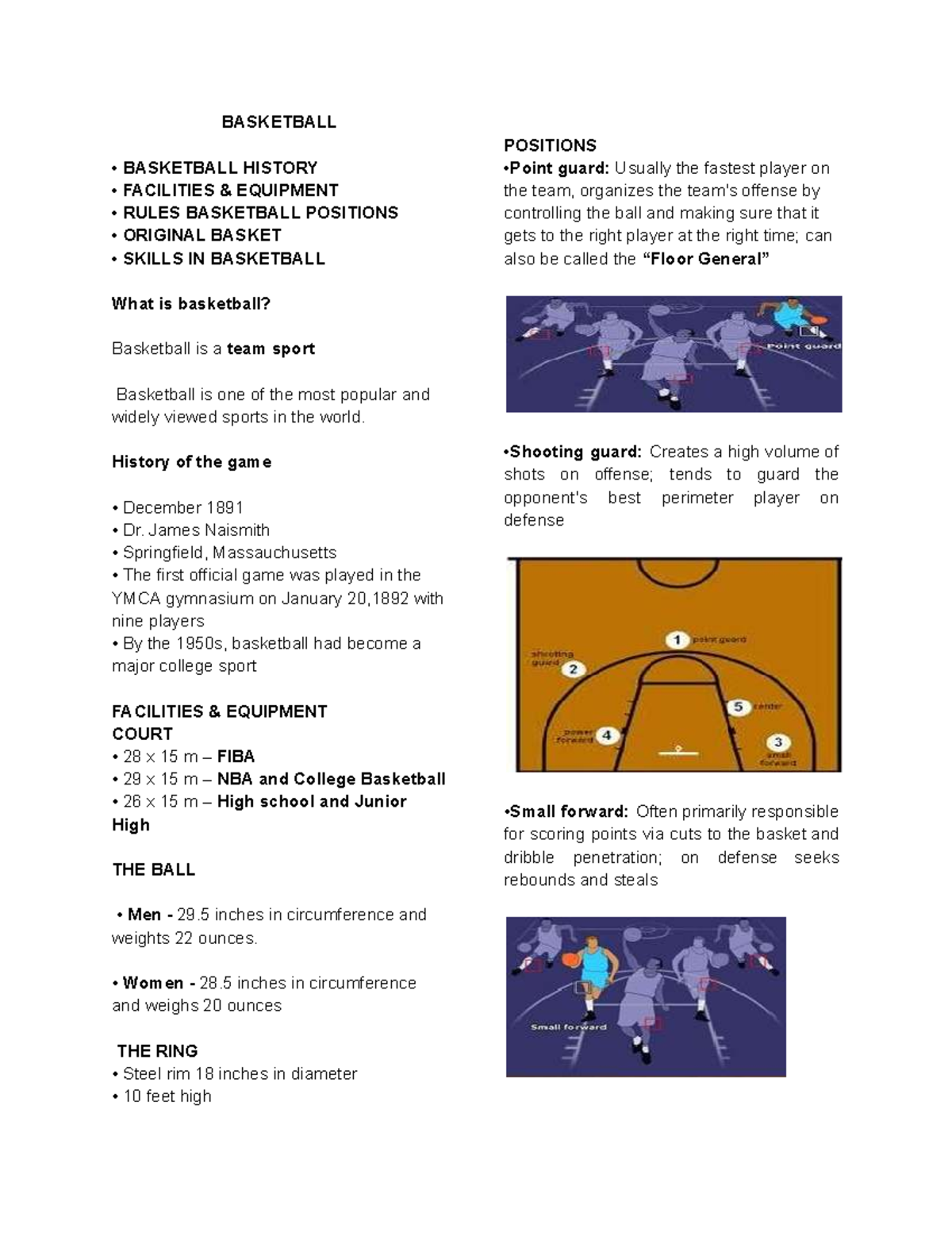 PE (Basketball) - Lecture Notes on History, Rules & Skills - Studocu