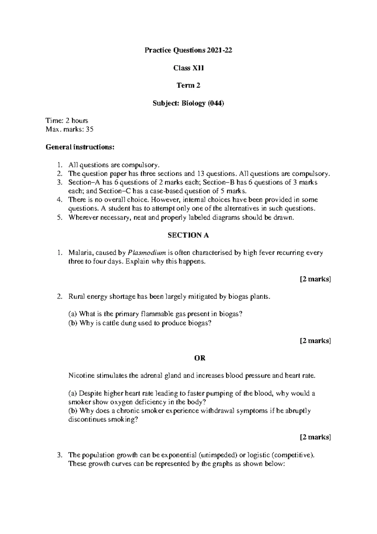 Chemistry Class XII Term 2 Practice Questions - Max Marks: 35 - Studocu