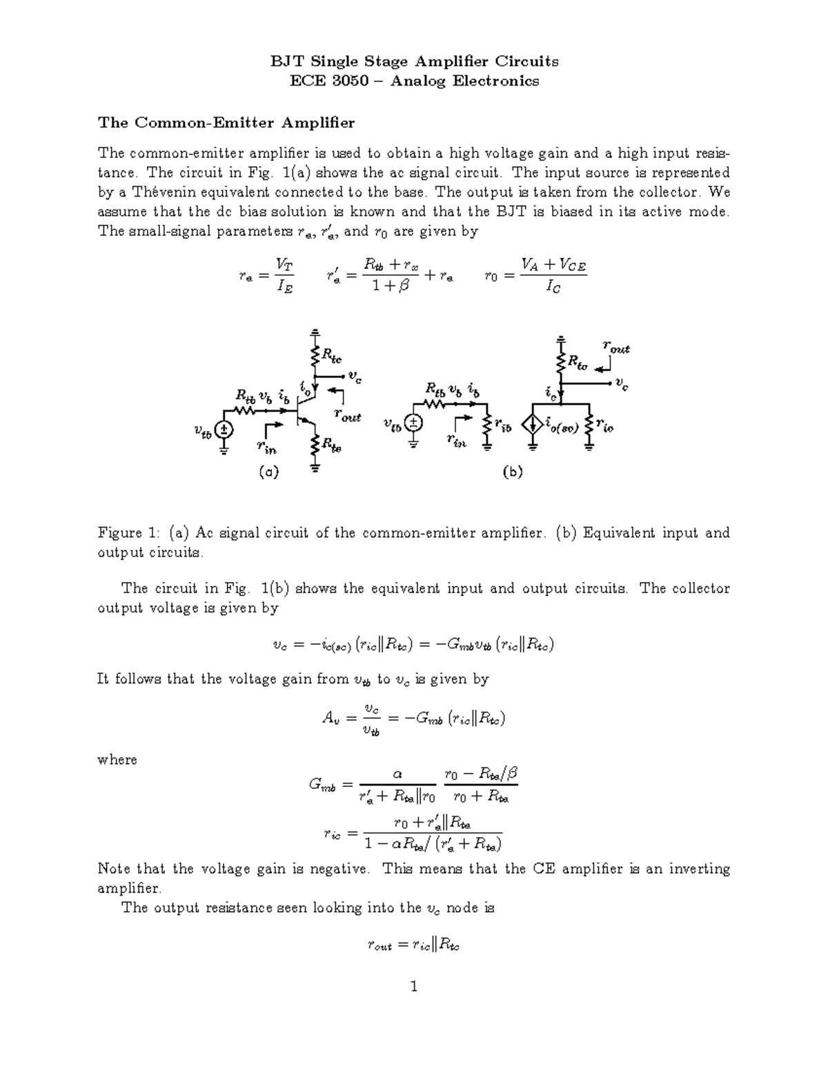 Bjt single stage amplifier circuits - BJT Single Stage Ampliﬁer ...