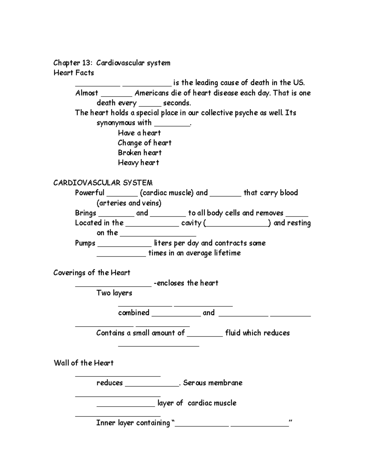 Cardiovascular System Guided Notes (Chapter 13) for BIOL 101 - Studocu