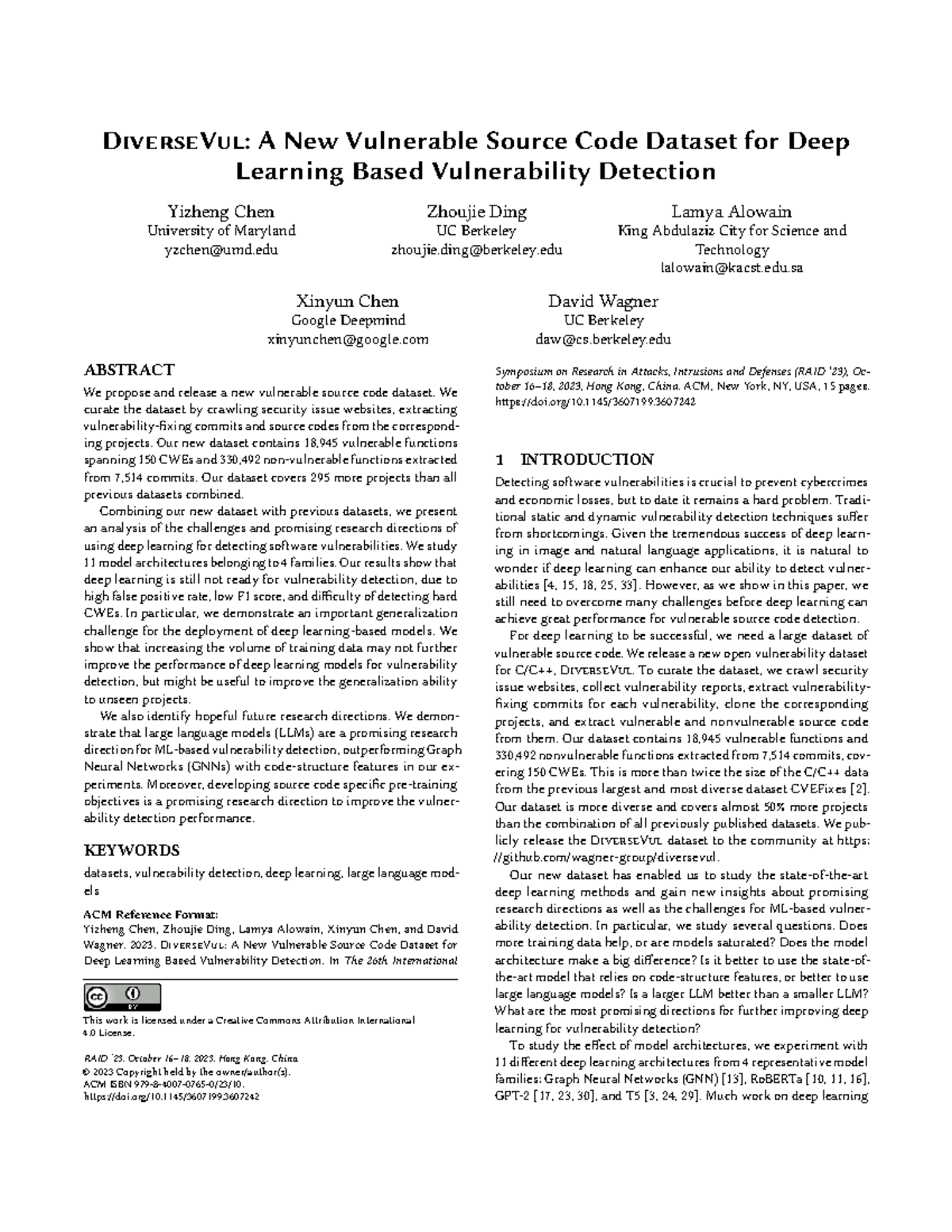 Raid23-diversevul - DiverseVul: A New Vulnerable Source Code Dataset ...