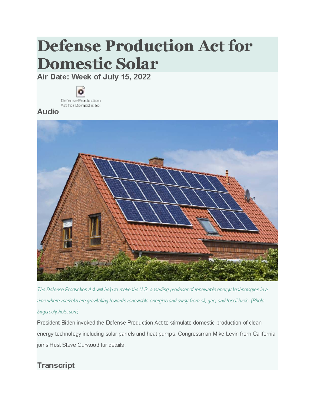 Defense Production Act for Domestic Solar - Defense Production Act for ...