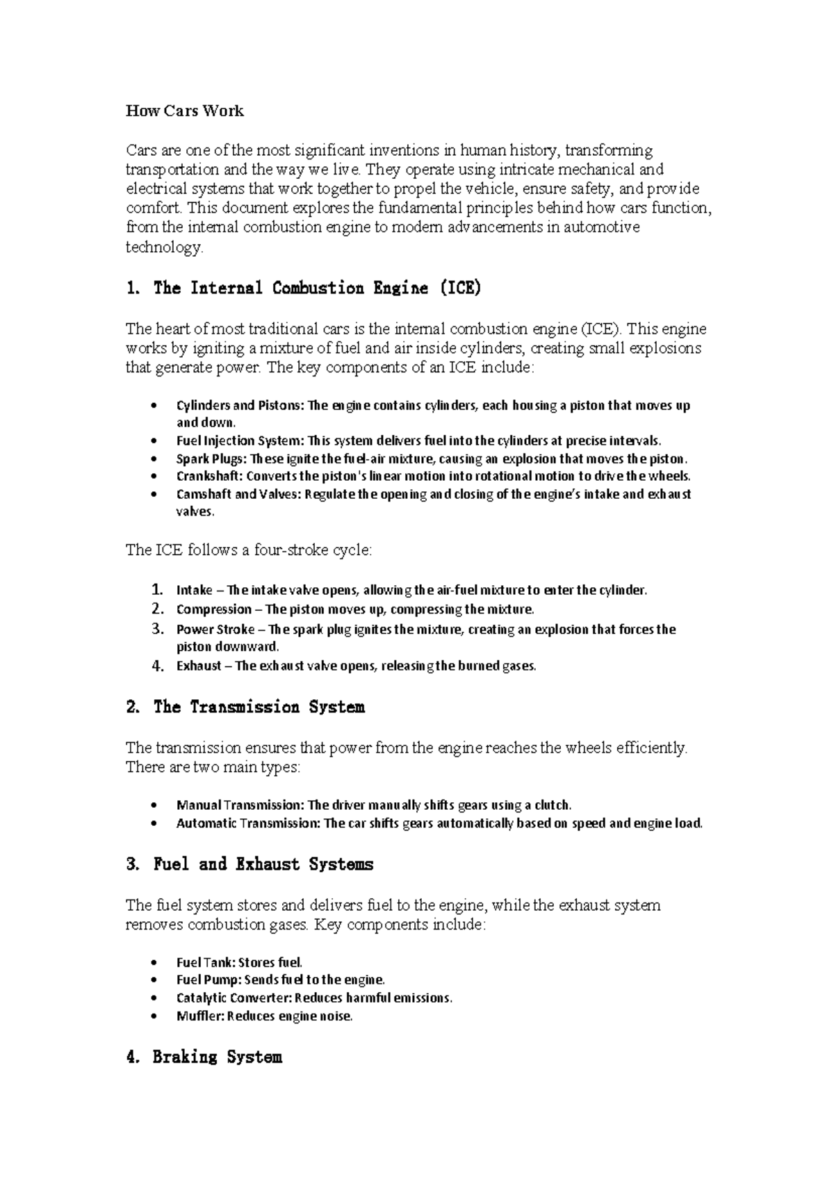 How Cars Work - Lecture Notes on Automotive Systems - Studocu