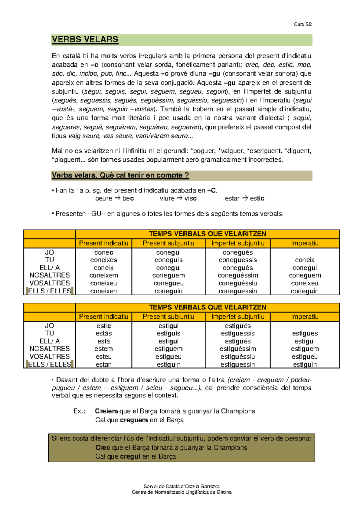 Verbs Velars en Català - Curs S: Guia per a l'ús i conjugació - Studocu