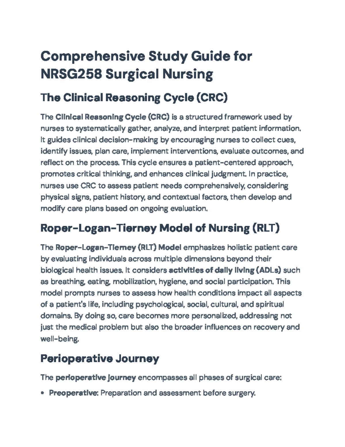 Comprehensive Study Guide for NRSG258 Surgical Nursing & Exam Prep ...