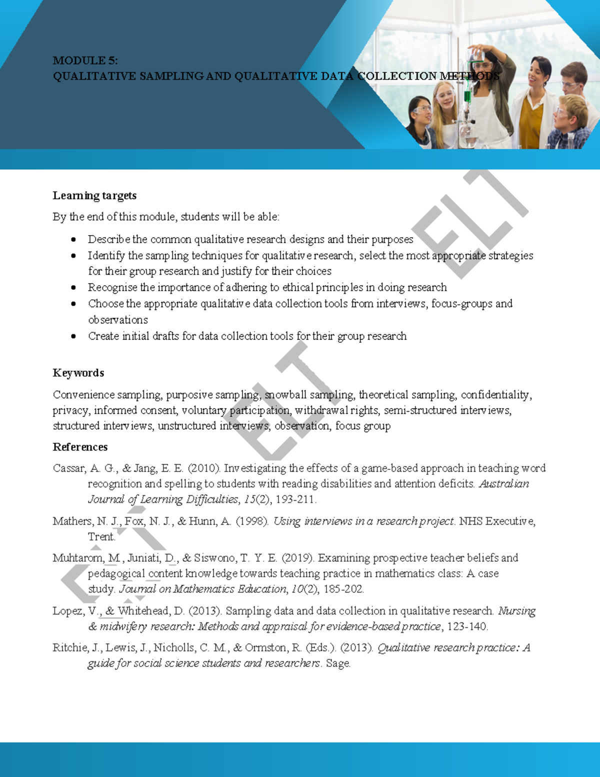 Module 5: Qualitative Sampling & Data Collection Methods Overview - Studocu