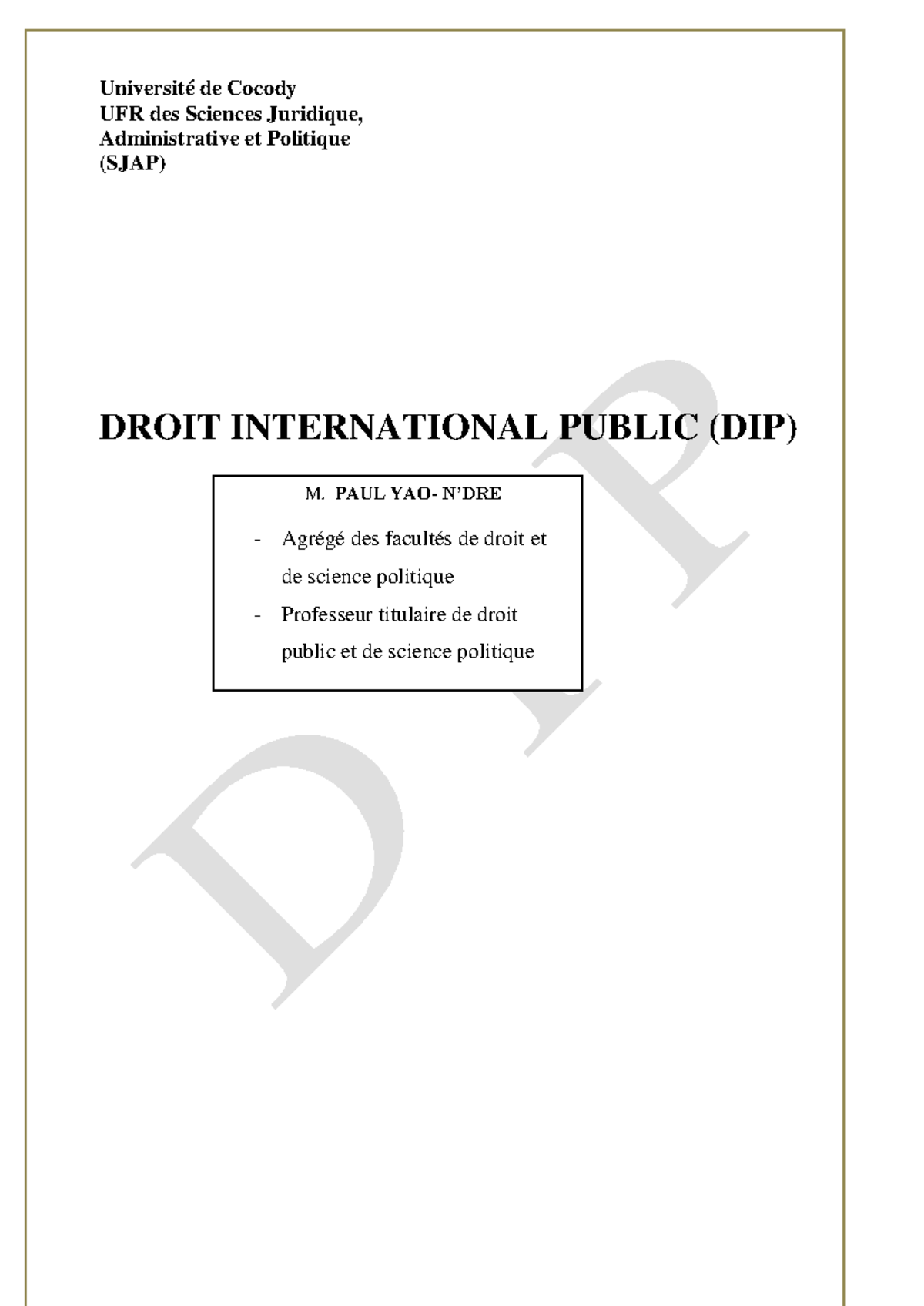 DIP - Fiche de TD sur les Sources et Sujets du Droit International ...