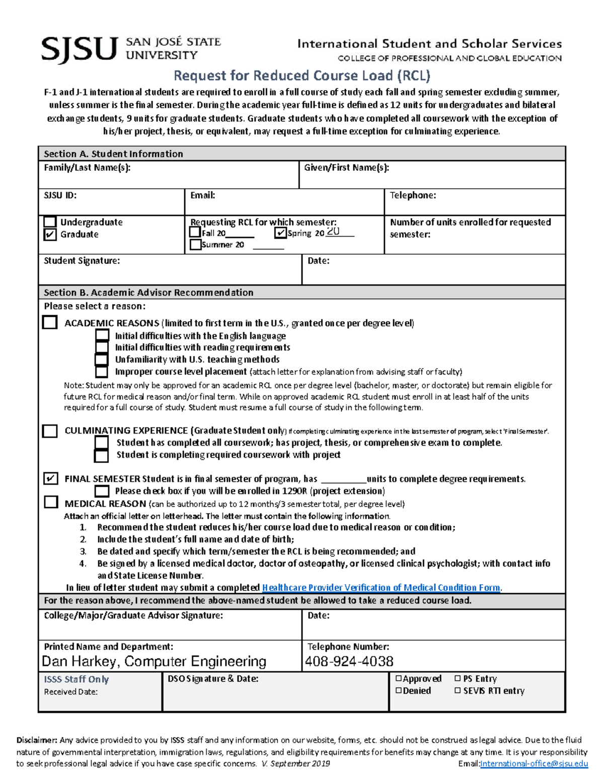 2202 Cohort Request for Reduced Course Load (RCL) Form Studocu