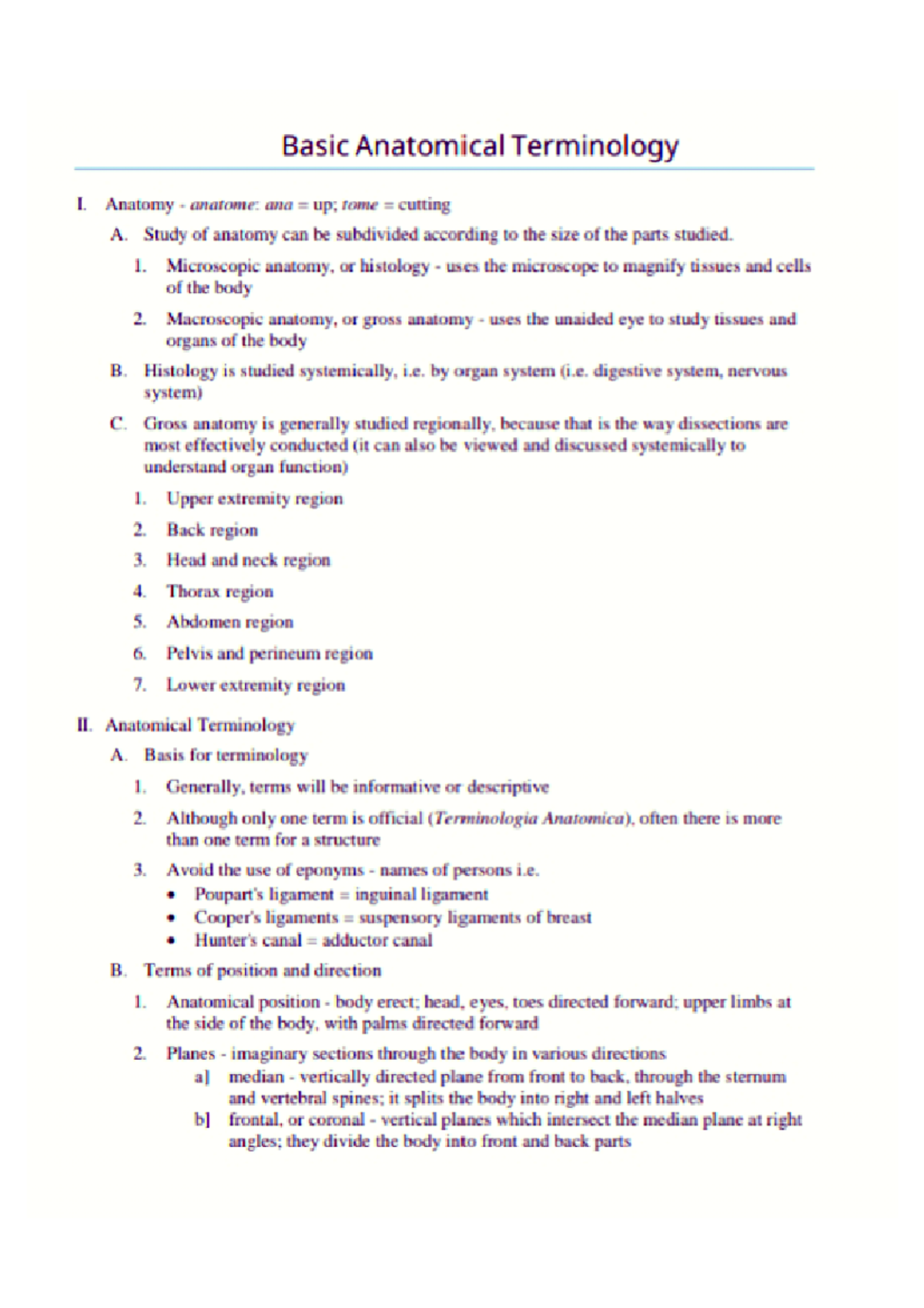 Basic Anatomical Terminology Overview and Key Concepts - Studocu