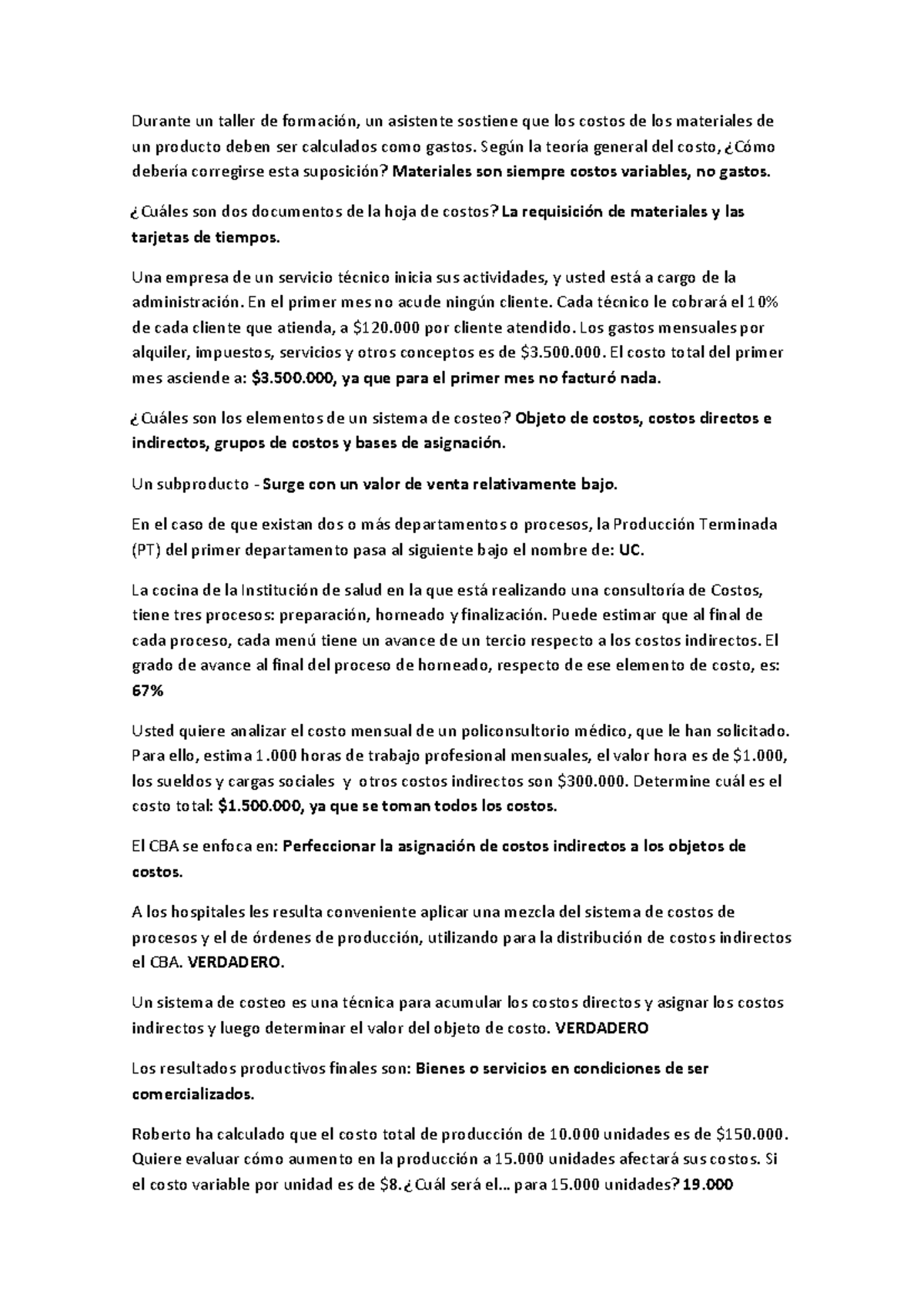 1er Parcial - Preguntas sobre Costos y Sistemas de Costeo - Studocu