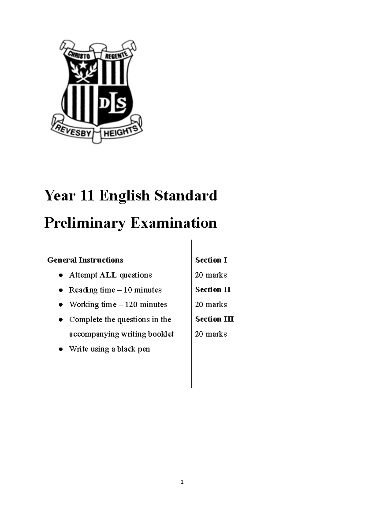 DLS Year 11 English Standard 2020 Final Exam Preparation Guide - Studocu