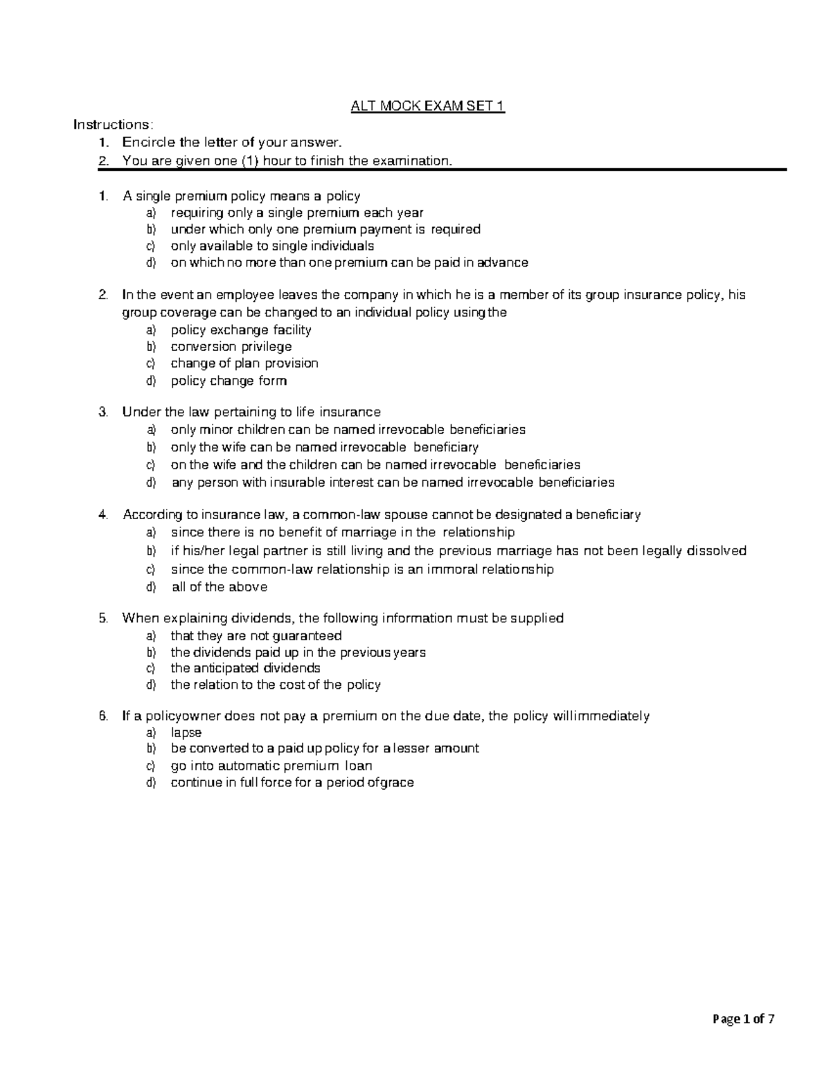 TRAD (IIAP) - Mock Exam Set 1 - Practice Questions and Answers - Studocu